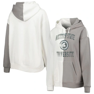 Gameday Couture Women's  Grey, White Distressed Michigan State Spartans Split Pullover Hoodie In Grey,white