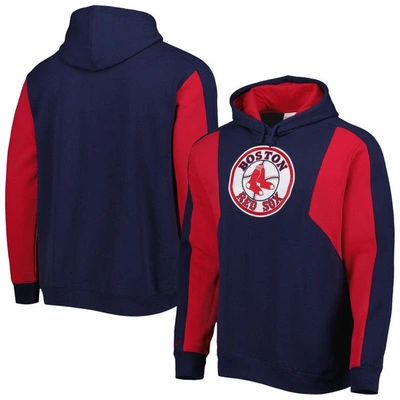Mitchell & Ness Men's  Navy, Red Boston Red Sox Colorblocked Fleece Pullover Hoodie In Navy,red
