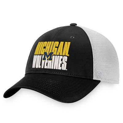 Top Of The World Men's  Black, White Michigan Wolverines Stockpile Trucker Snapback Hat In Black,white
