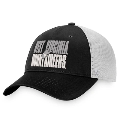 Top Of The World Men's  Black, White West Virginia Mountaineers Stockpile Trucker Snapback Hat In Black,white