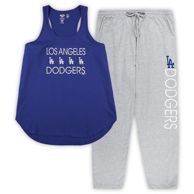 Concepts Sport Women's  Royal, Heather Gray Los Angeles Dodgers Plus Size Meter Tank Top And Pants Sl In Royal,heather Gray