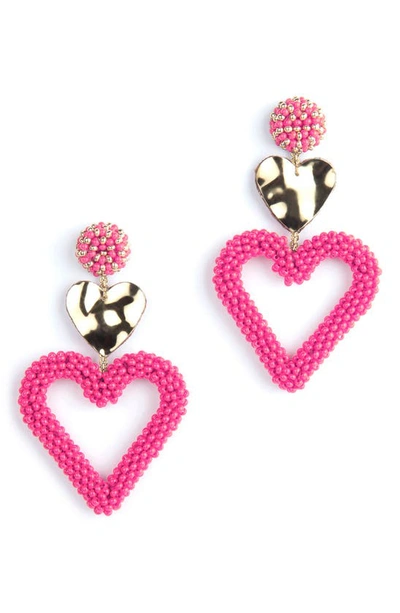 Deepa Gurnani Candi Heart Drop Earrings In Hot Pink