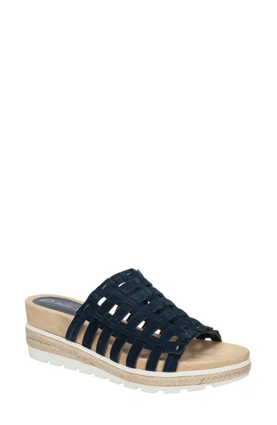 Bella Vita Oaklynn Womens Leather Slip On Wedge Sandals In Navy Suede Leather