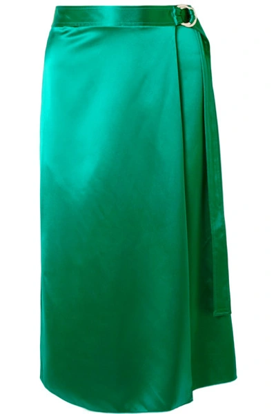 Dion Lee Wrap-effect Silk-satin Midi Skirt In Emerald