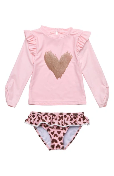 Snapper Rock Baby's & Little Girl's Wild Love Ruffle Long-sleeve 2-piece Bathing Suit In Pink
