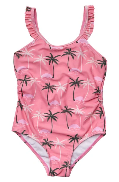 Snapper Rock Kids' Little Girl's & Girl's Palm Paradise Ruffled-strap Swimsuit In Pink