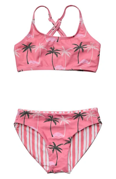 Snapper Rock Kids' Little Girl's & Girl's 2-piece Palm Paradise Bikini Set In Pink