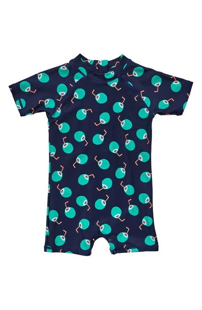 Snapper Rock Babies' Coco Loco Short Sleeve One-piece Rashguard Swimsuit In Navy