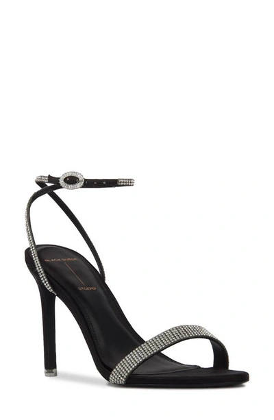 Black Suede Studio Lexi Rhinestone Ankle-strap Sandals In Black