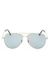 Tom Ford 62mm Oversize Aviator Sunglasses In Shiny Rose Gold / Blue Mirror