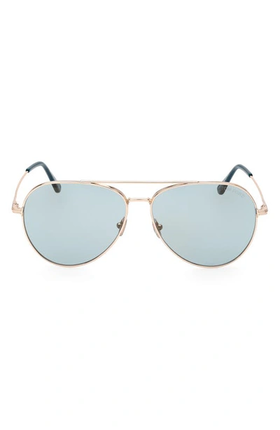 Tom Ford 62mm Oversize Aviator Sunglasses In Shiny Rose Gold / Blue Mirror