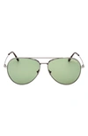 Tom Ford 62mm Oversize Aviator Sunglasses In Shiny Gunmetal / Green