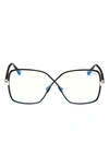 Tom Ford 59mm Butterfly Blue Light Blocking Glasses In Shiny Black