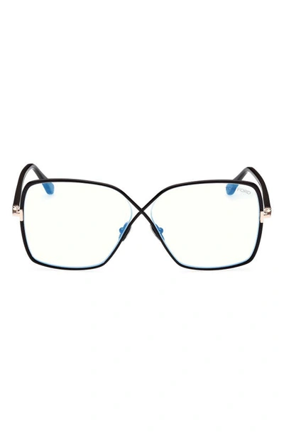 Tom Ford 59mm Butterfly Blue Light Blocking Glasses In Shiny Black