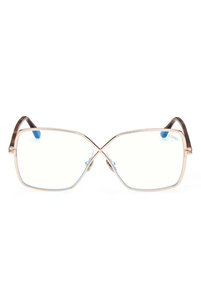 Tom Ford 59mm Butterfly Blue Light Blocking Glasses In Shiny Rose Gold