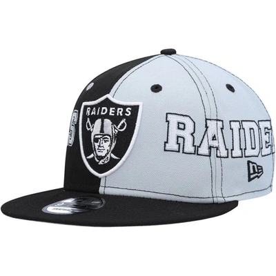 New Era Men's  Black, Gray Las Vegas Raiders Team Split 9fifty Snapback Hat In Black,gray