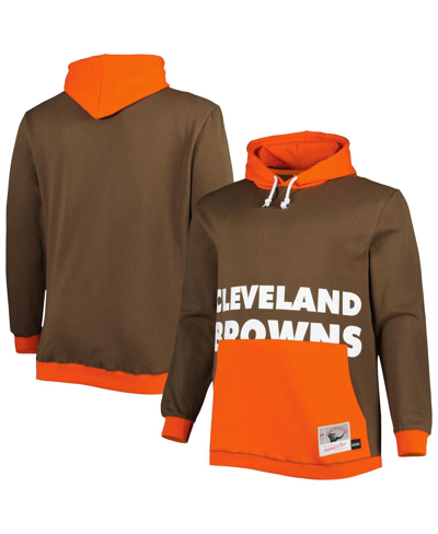 Mitchell & Ness Men's  Brown, Orange Cleveland Browns Big And Tall Big Face Pullover Hoodie In Brown,orange