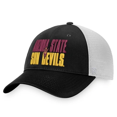 Top Of The World Men's  Black, White Arizona State Sun Devils Stockpile Trucker Snapback Hat In Black,white