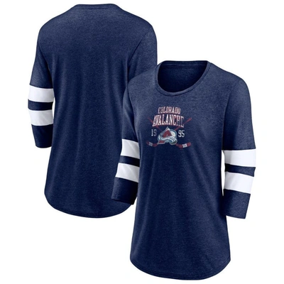 Fanatics Branded Heather Navy Colorado Avalanche Line Shift Tri-blend Three-quarter Sleeve T-shirt