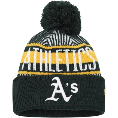 New Era Kids' Youth  Green Oakland Athletics Striped Cuffed Knit Hat With Pom