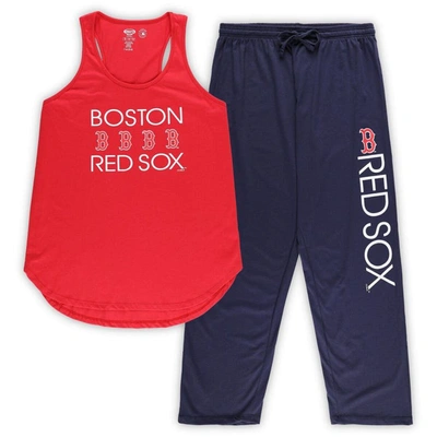 Concepts Sport Women's  Red, Navy Boston Red Sox Plus Size Meter Tank Top And Pants Sleep Set In Red,navy