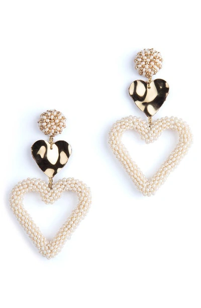 Deepa Gurnani Candi Heart Drop Earrings In Pearl