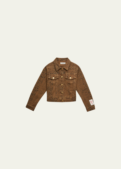 Golden Goose Kids' Girl's Faded Leopard-print Denim Jacket