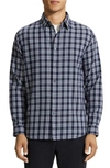 Theory Irving Cotton Flannel Check Standard Fit Button Down Shirt In Blue