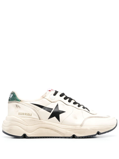 Golden Goose Running Sole Distressed Leather Trainers In Neutrals