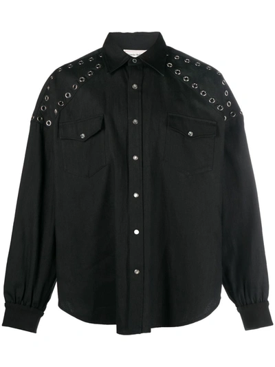 Alexander Mcqueen Eyelet-detail Denim Shirt In Black