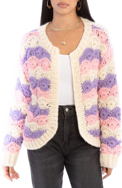 Saachi Pastel Crochet Knit Cardigan In Cream