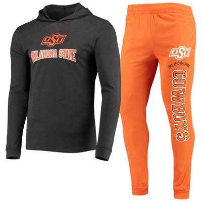 Concepts Sport Orange/heather Charcoal Oklahoma State Cowboys Meter Long Sleeve Hoodie T-shirt & Jog