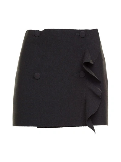 Msgm Ruffle-trimmed Crepe Wrap Mini Skirt In Nero