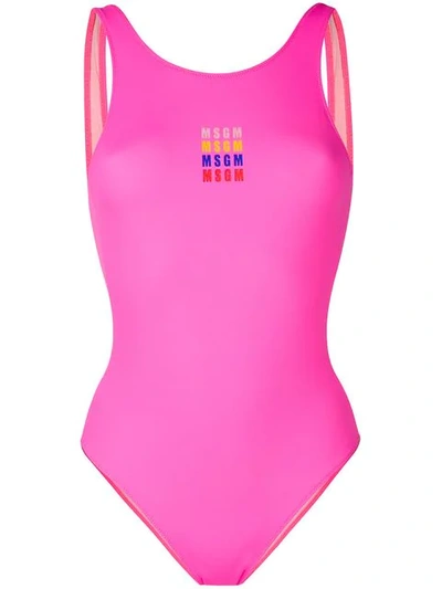 Msgm Multi Logo-print Lycra Swimsuit In Purple