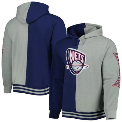 Mitchell & Ness Men's  Navy, Gray New Jersey Nets Hardwood Classics Split Pullover Hoodie In Navy,gray