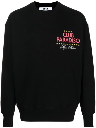 Msgm Club Paradiso Cotton Crewneck Sweatshirt In Black