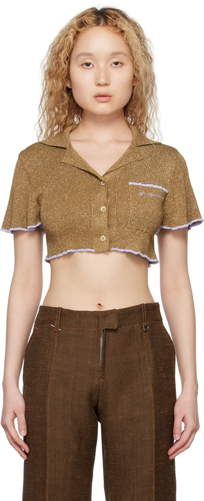 Jacquemus Le Haut Brilho Logo Knit Crop Top In Brown