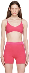 Jacquemus Pralu Cropped Embellished Ribbed-knit Top In Pink