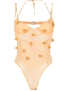 Jacquemus Le Body Ilha Beaded Mesh Bodysuit In Light Orange