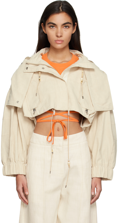 ★JACQUEMUS★ La Parka Raffia Crop Jacket Beige 231CO0241332 Jacquemus La Parka Raphia Cropped Parka Jacket In Neutral