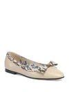 Gucci Leather Ballet Flats With Snakeskin Bow In White