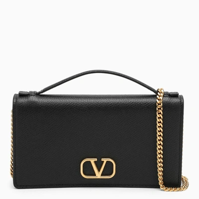 Valentino Garavani Black Leather Wallet With Shoulder Strap