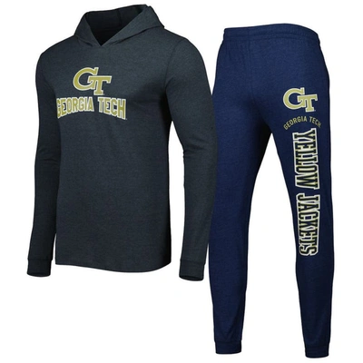 Concepts Sport Men's  Navy, Charcoal Georgia Tech Yellow Jackets Meter Pullover Hoodie And Joggers Sl In Navy,charcoal