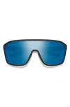 Smith Boomtown 135mm Chromapop™ Polarized Shield Sunglasses In Matte Black / Blue Mirror
