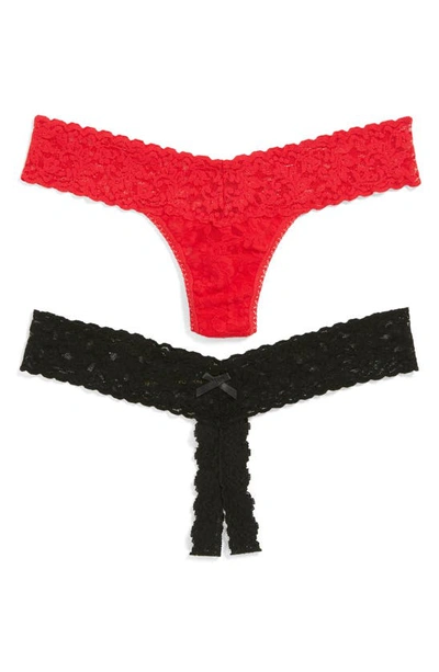 Hanky Panky 'naughty & Nice' Lace Thongs In Black/ Red