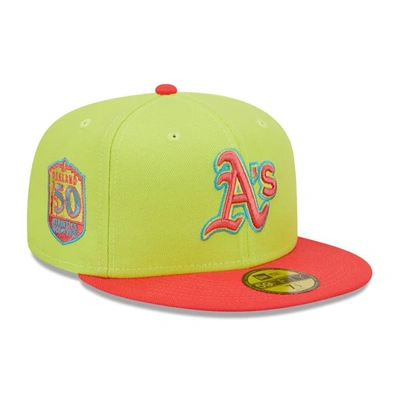 New Era Men's  Green, Red Oakland Athletics 50th Anniversary Cyber Highlighter 59fifty Fitted Hat In Green,red