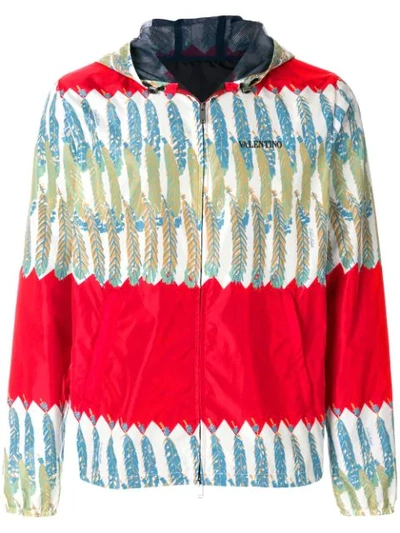 Valentino Feather Print Windbreaker In Red- Stone