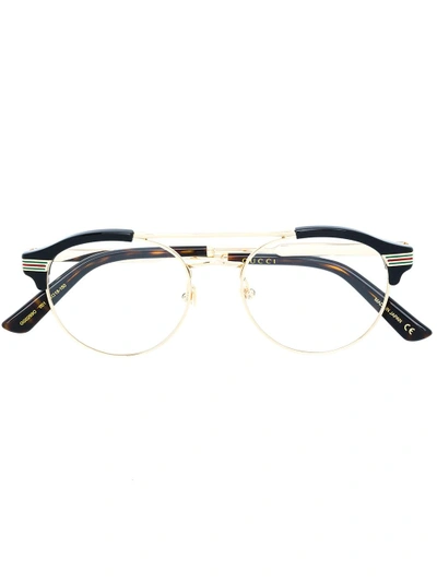 Gucci Web Round Glasses In Metallic