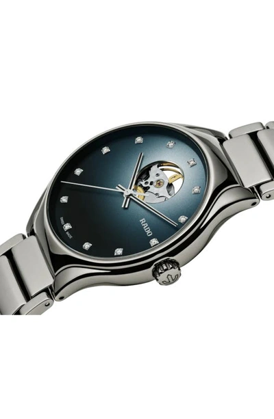 Rado True Secret Diamond Ceramic Bracelet Watch, 40mm In Silver/ Blue