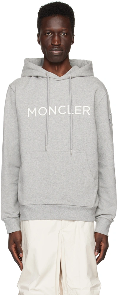 Moncler Logo Cotton-blend Hoodie In Grey